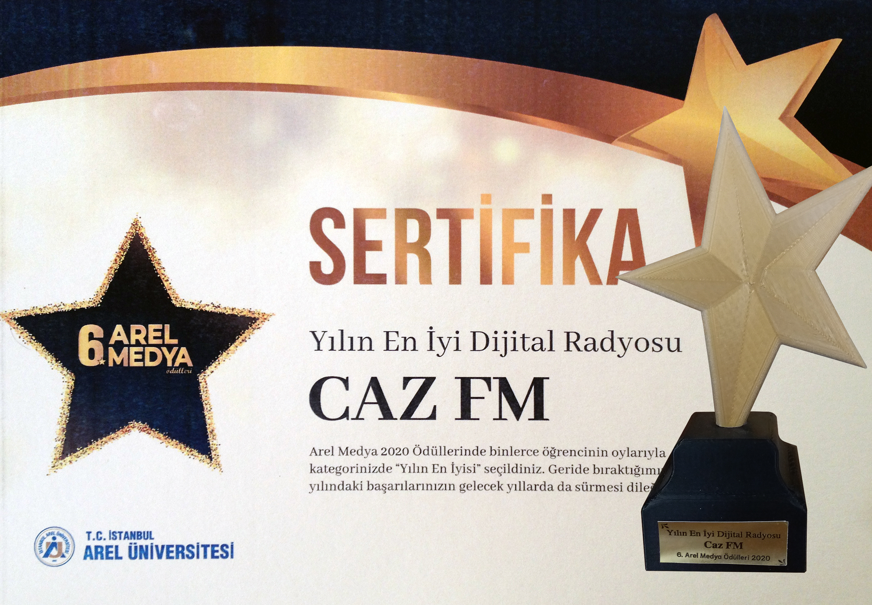 Cazkolik'in dijital radyosu CazFM Arel Üniversitesi öğrencileri tarafından 2020 yılının "En İyi Dijital Radyosu" seçildi